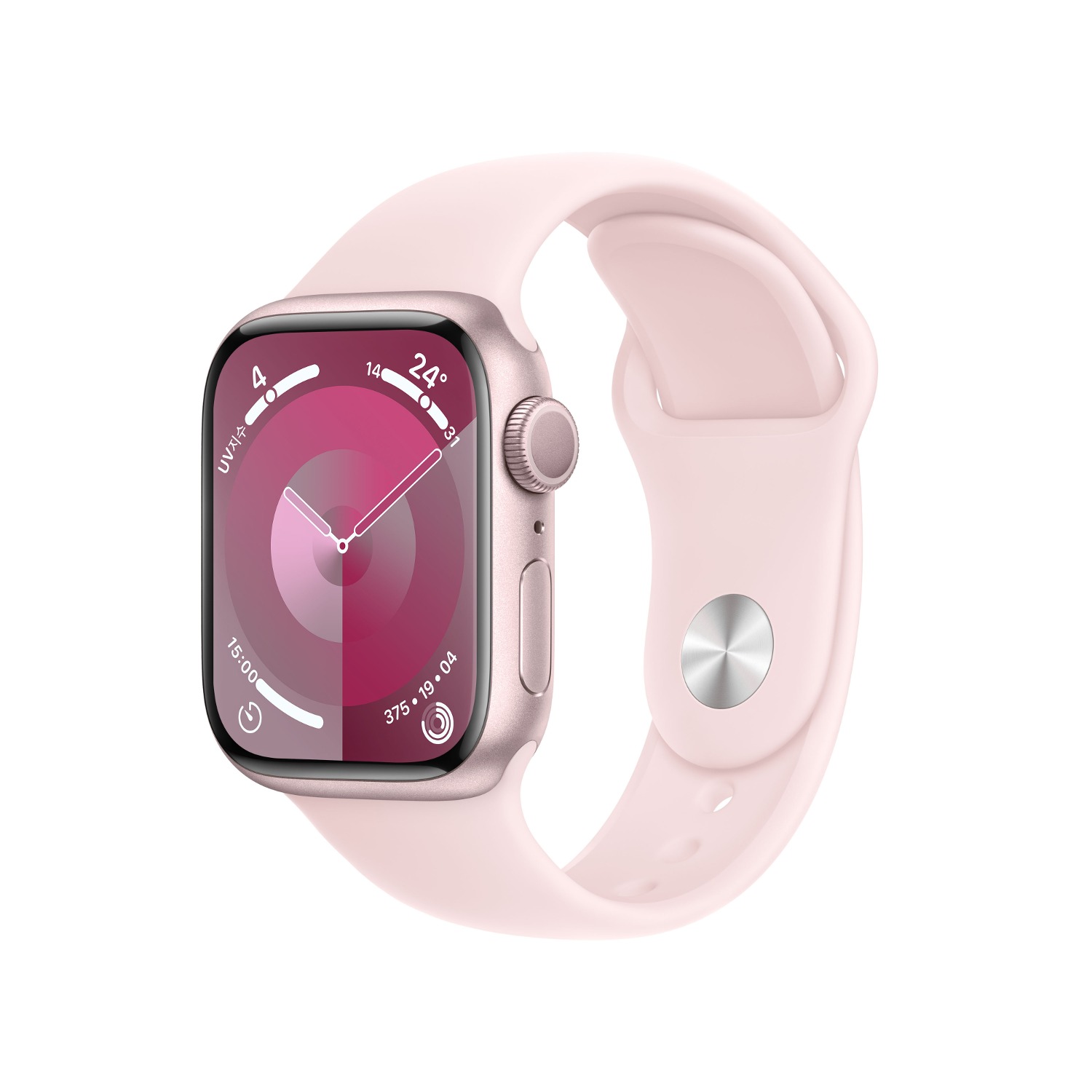 Apple Watch Series 9 GPS 41mm 핑크 알루미늄 케이스, 라이트 핑크 스포츠 밴드 - S/M * MR933KH/A