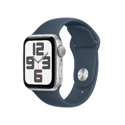 Apple Watch SE GPS 40mm 실버 알루미늄 케이스, 스톰 블루 스포츠 밴드 - M/L * MRE23KH/A