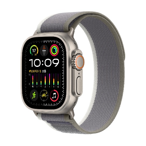 Apple Watch Ultra 2 GPS + Cellular 49mm 티타늄 케이스, 그린/그레이 트레일 루프 - S/M * MRF33KH/A
