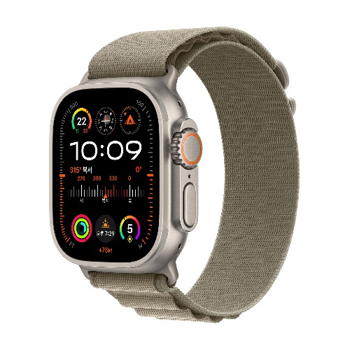 Apple Watch Ultra 2 GPS + Cellular 49mm 티타늄 케이스, 올리브 알파인 루프 - L * MRF03KH/A