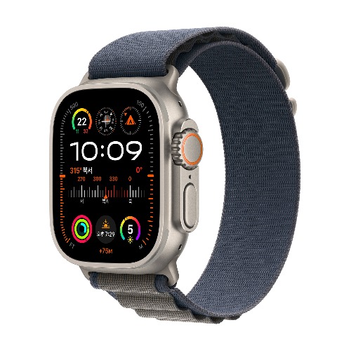 Apple Watch Ultra 2 GPS + Cellular 49mm 티타늄 케이스, 블루 알파인 루프 - M * MREP3KH/A