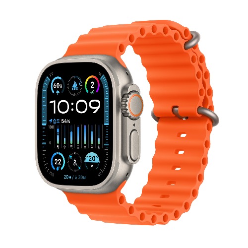 Apple Watch Ultra 2 GPS + Cellular 49mm 티타늄 케이스, 오렌지 오션 밴드 * MREH3KH/A